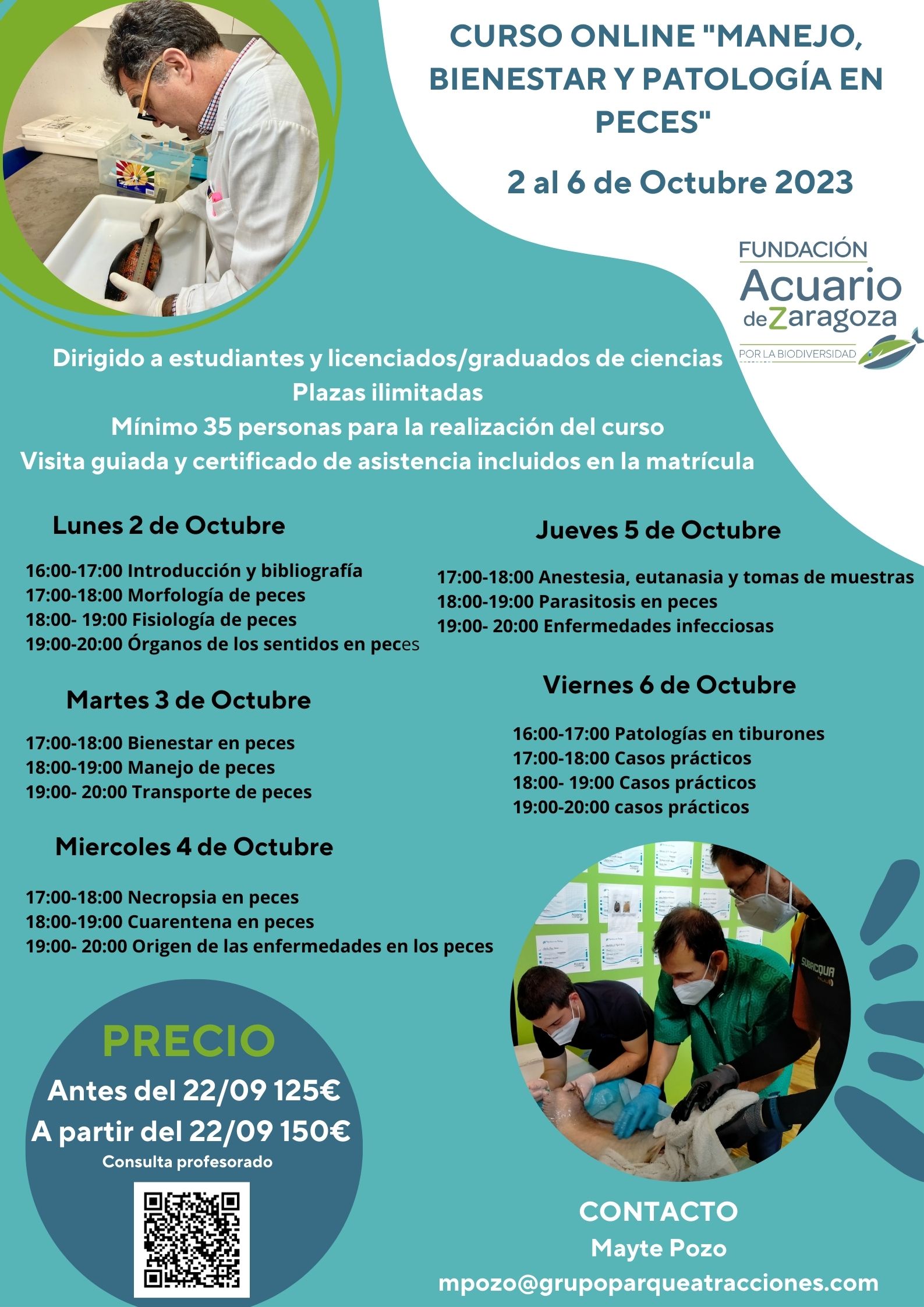 CURSO BIENESTAR, MANEJO Y PATOLOGÍA EN PECES: 2 AL 6 DE OCTUBRE DEL 2023