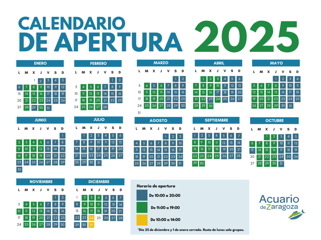 Calendario Apertura 2025 Acuario de Zaragoza